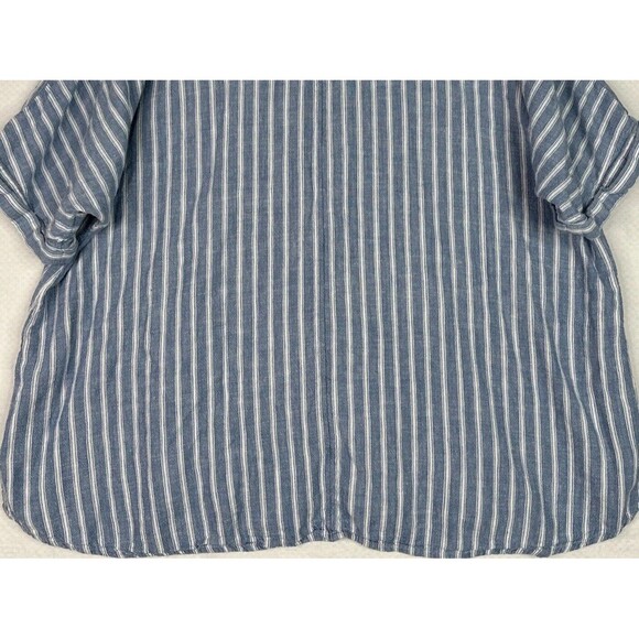 Catherines Women Top Blouse Sz‎ 1X  Blue White Striped Linen Blend Dolman Sleeve - Picture 2 of 11